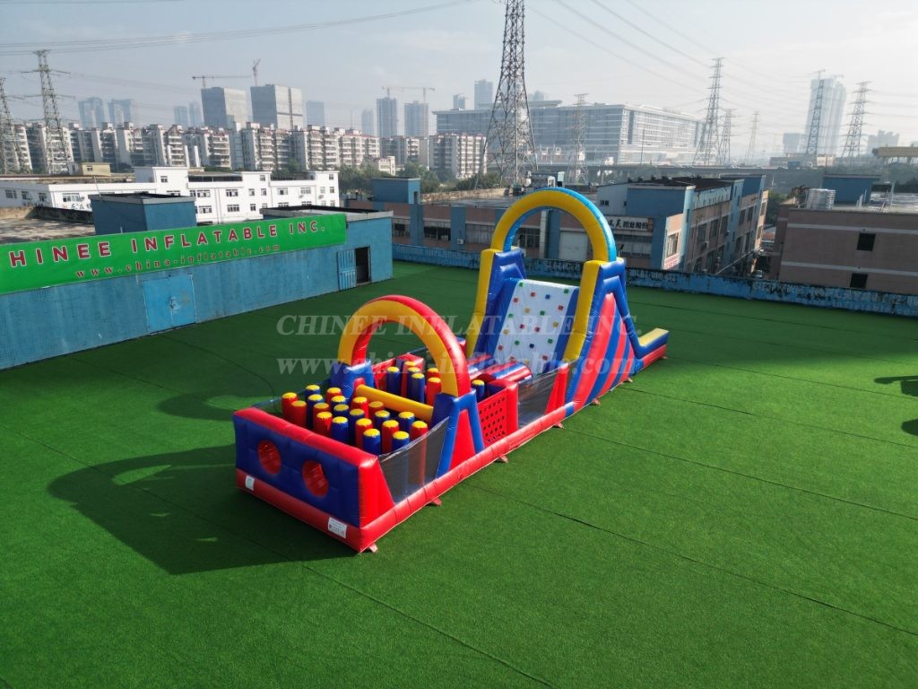 T7-519 Inflatable Obstacle Course with Climbing Wall & Slide