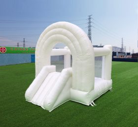 T2-3554 White Wedding Bounce House With Slide