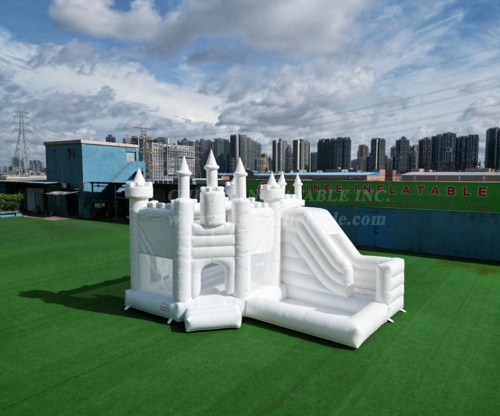 T2-8113 Pure White Inflatable Wedding Castle & Slide