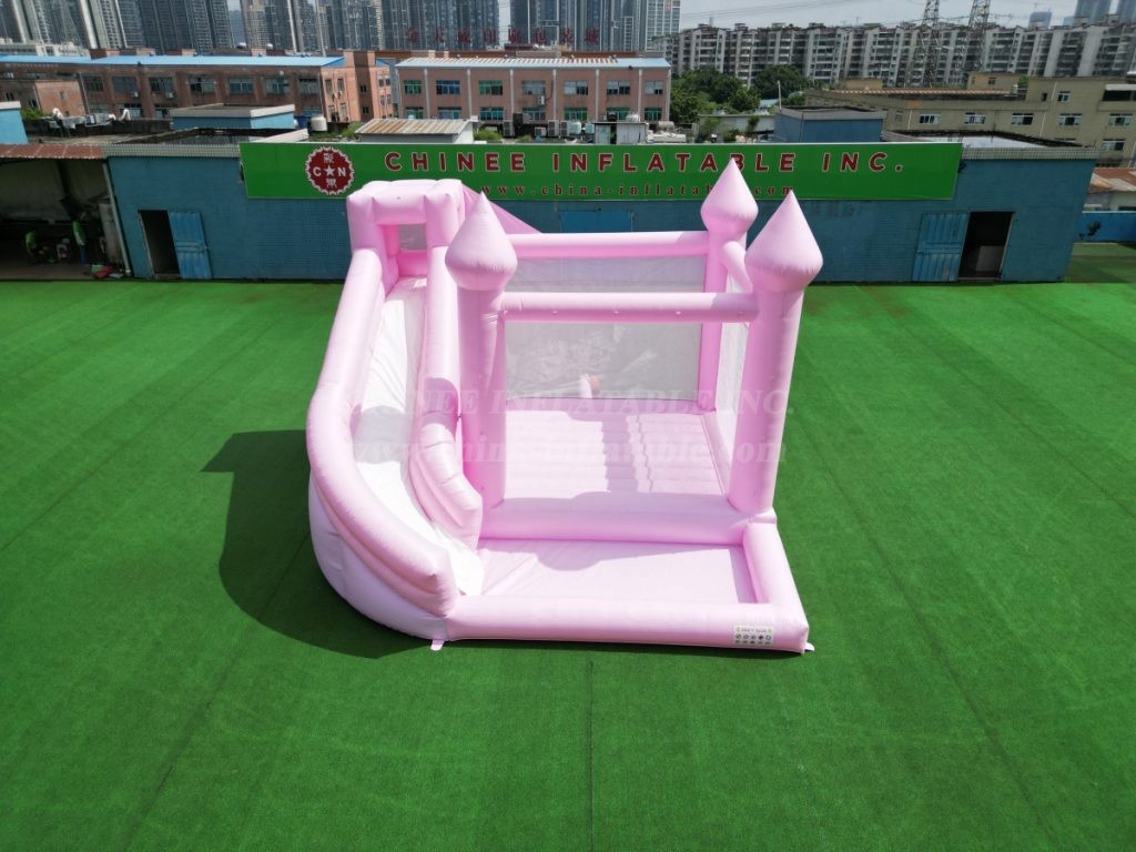 T2-3524B Pink Wedding Bounce House With Slide & Pool