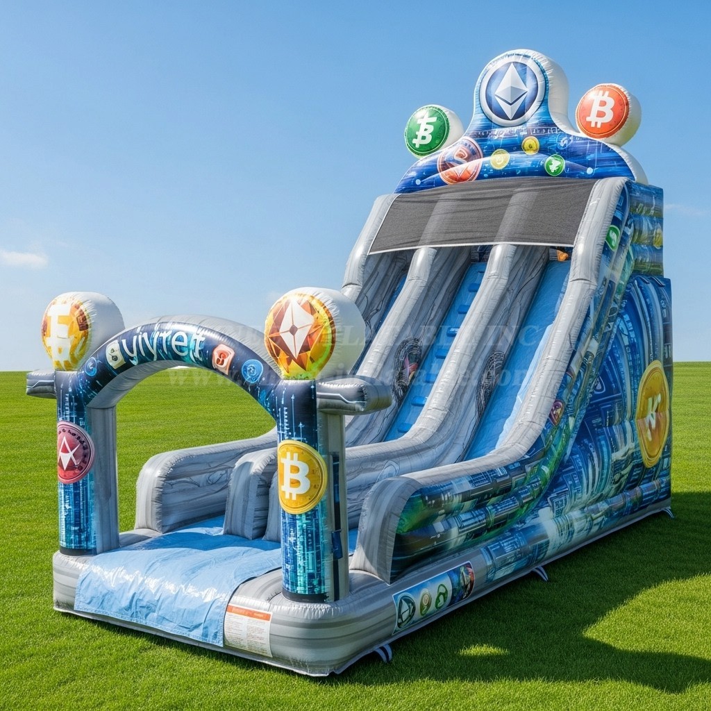 T8-8144 Cryptocurrency Theme Inflatable Dry Slide