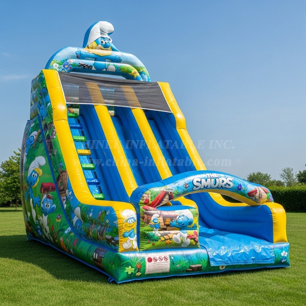 T8-8348 The Smurfs Theme Inflatable Dry Slide