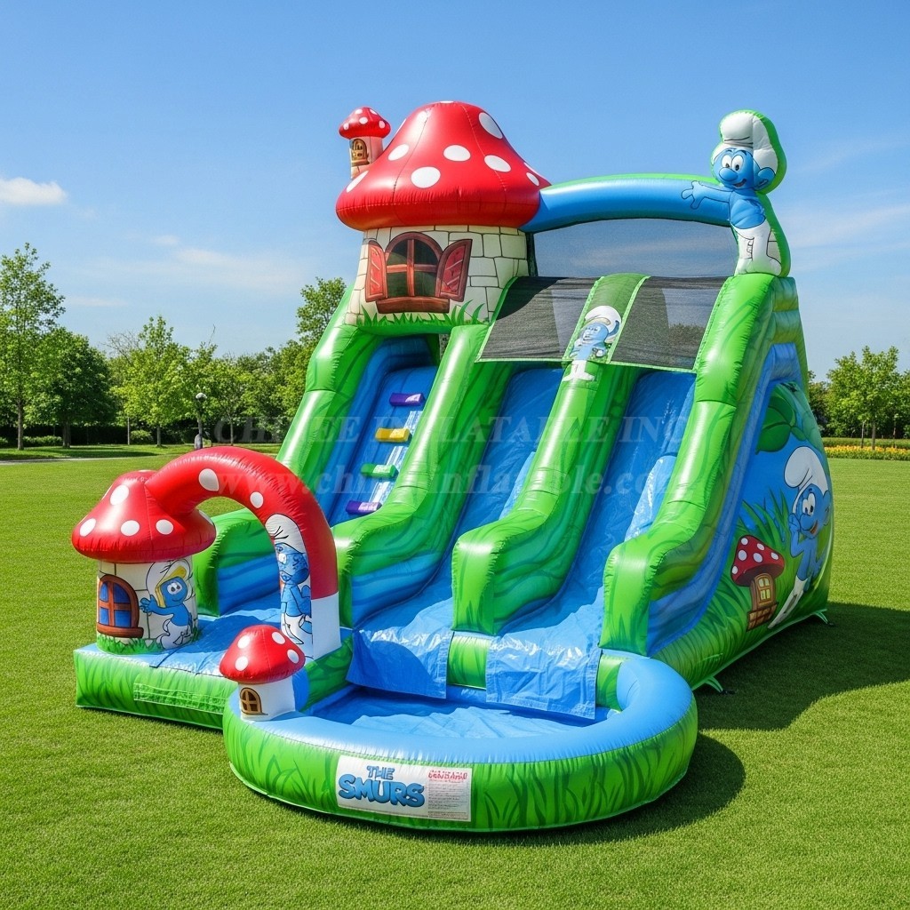 T8-8721 The Smurfs Theme Inflatable Water Slide