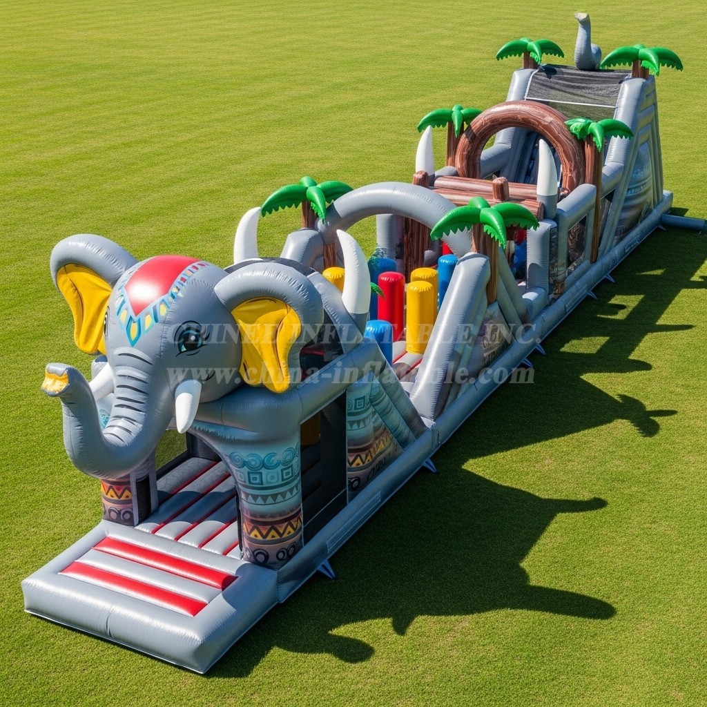 T7-3802 Elephant Theme Inflatable Obstacle Course