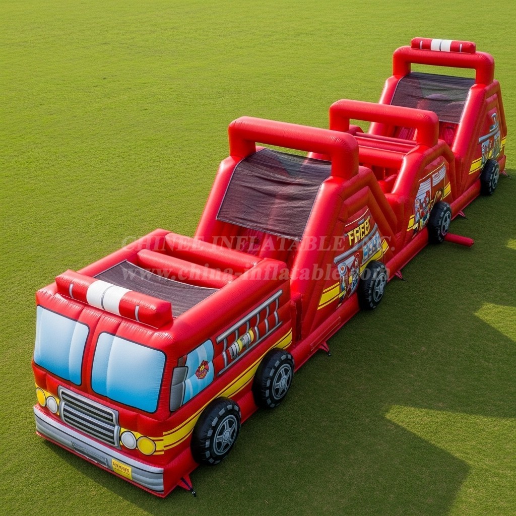 T7-3817 Firetruck Theme Inflatable Obstacle Course