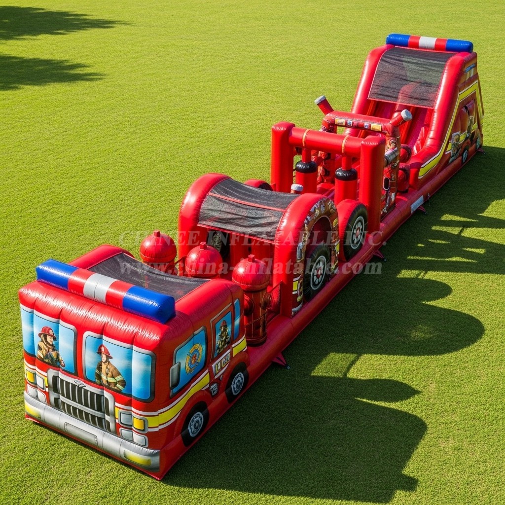 T7-3818 Firetruck Theme Inflatable Obstacle Course