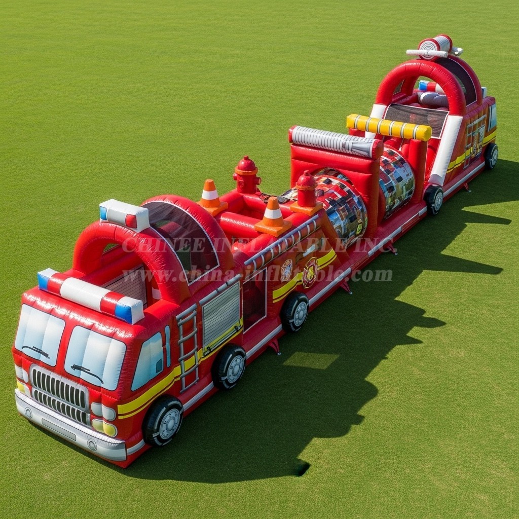 T7-3820 Firetruck Theme Inflatable Obstacle Course