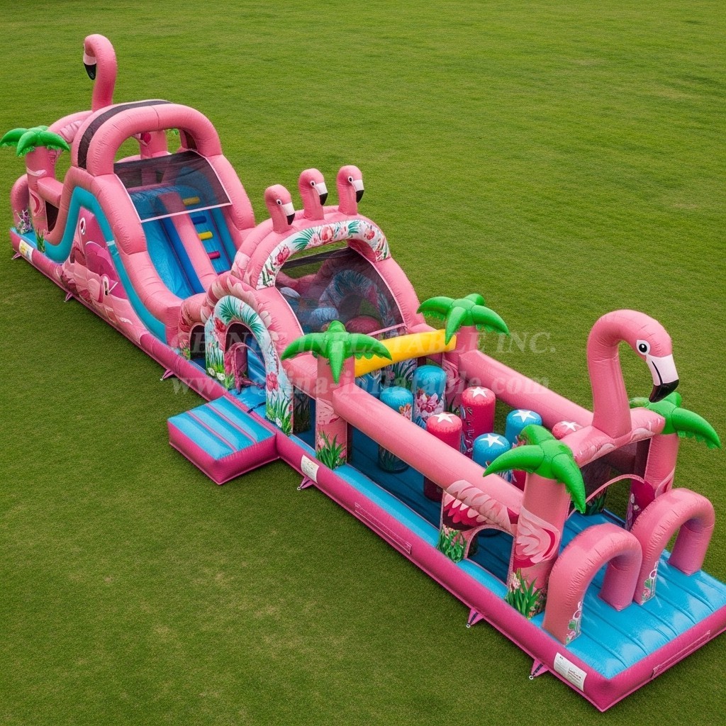 T7-3824 Flamingo Theme Inflatable Obstacle Course