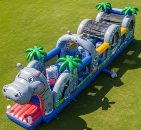 T7-3858 Hippo Theme Inflatable Obstacle Course