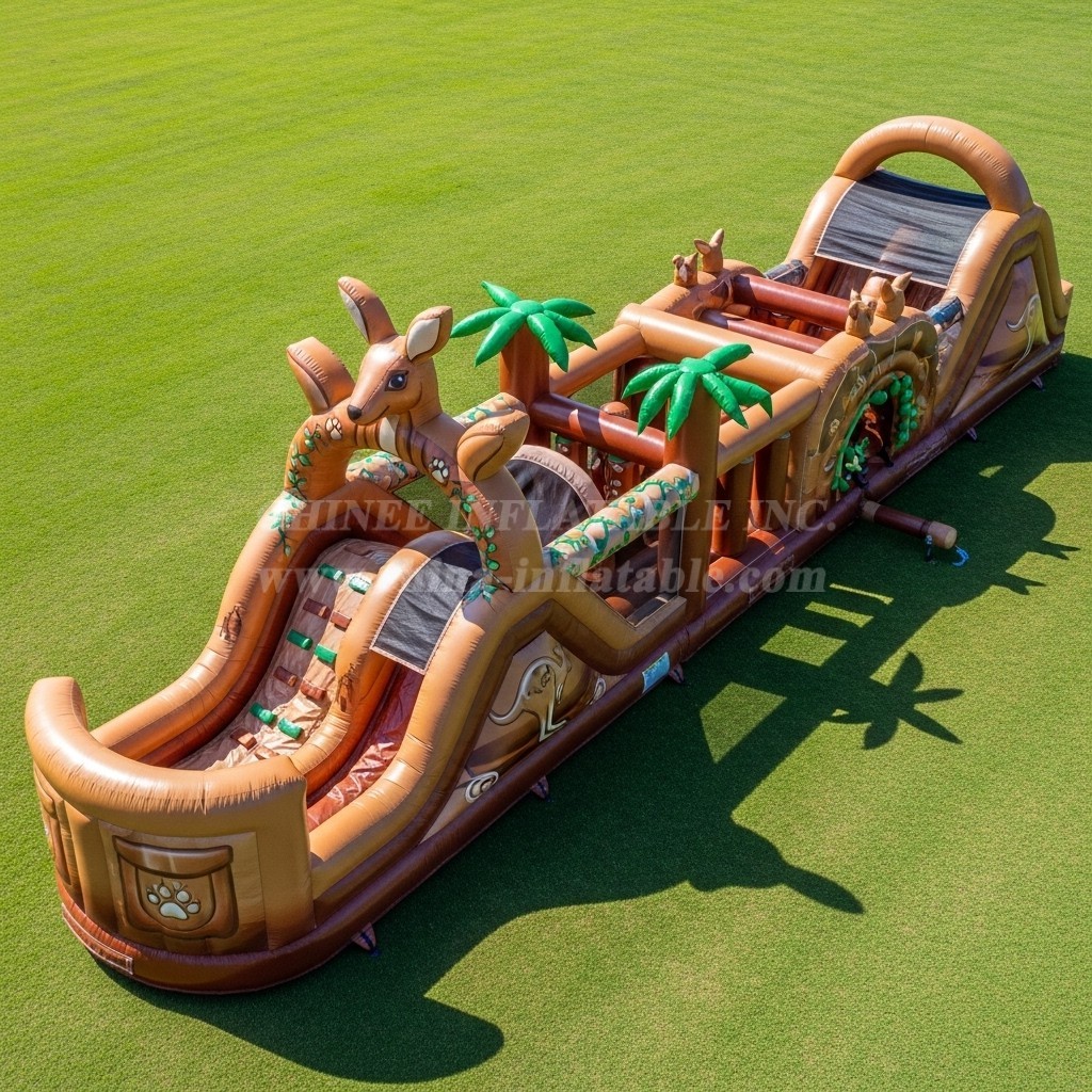 T7-3878 Kangaroo Theme Inflatable Obstacle Course