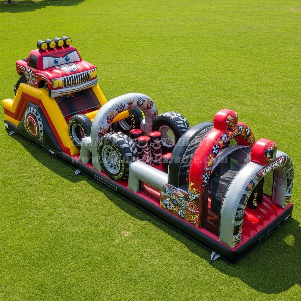 T7-3916 Monster Trucks Theme Inflatable Obstacle Course
