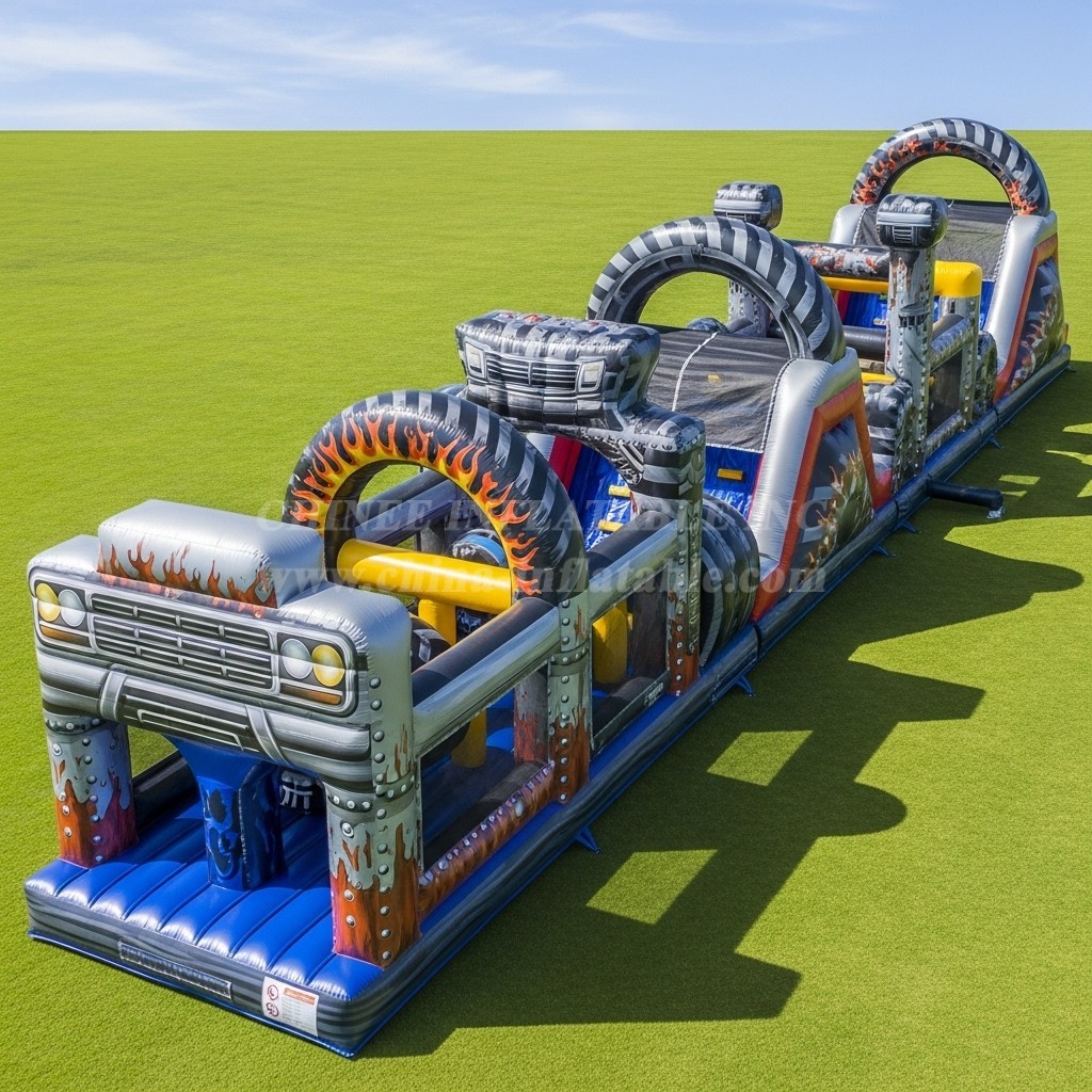 T7-3918 Monster Trucks Theme Inflatable Obstacle Course