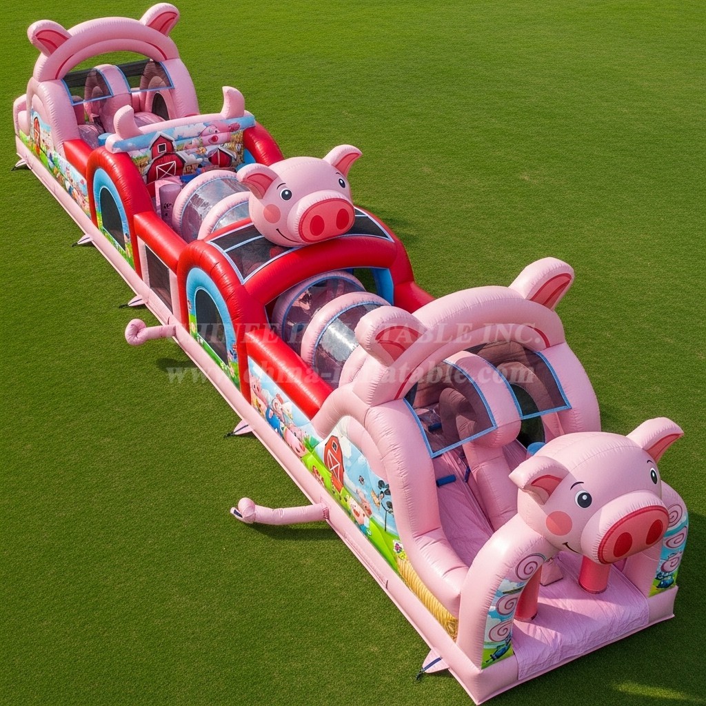 T7-3955 Pig Theme Inflatable Obstacle Course