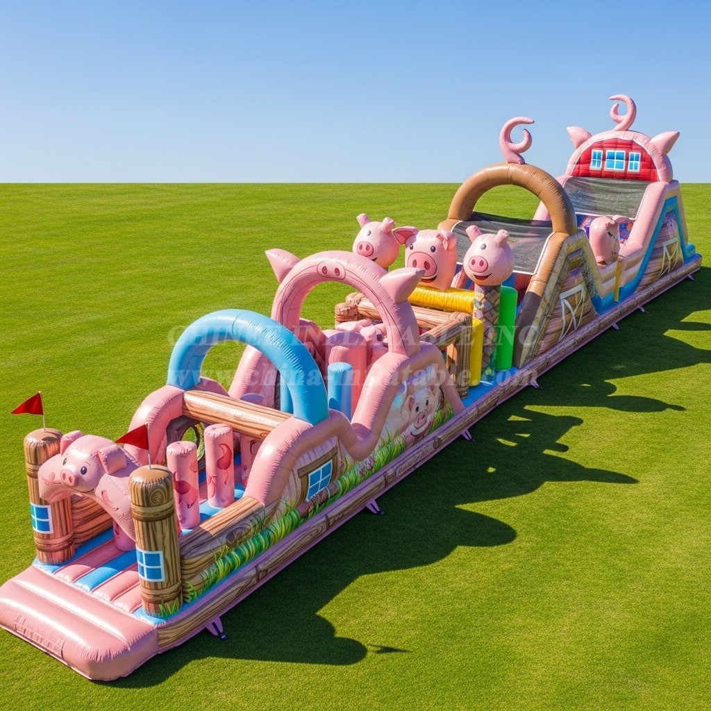 T7-3957 Pig Theme Inflatable Obstacle Course