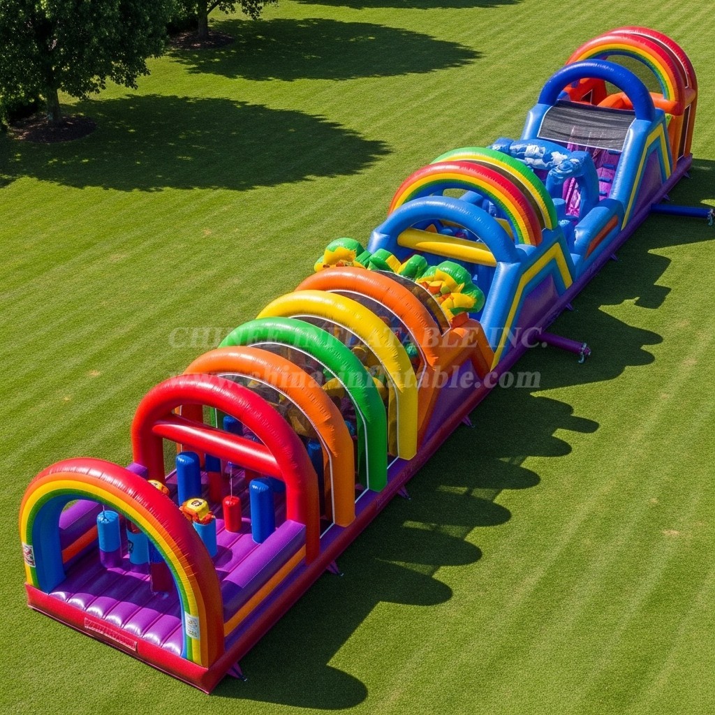 T7-3977 Rainbow Theme Inflatable Obstacle Course