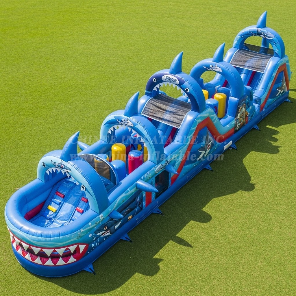T7-3995 Shark Theme Inflatable Obstacle Course