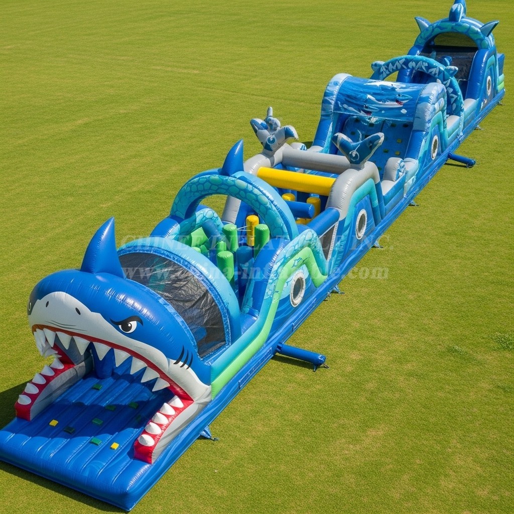 T7-3996 Shark Theme Inflatable Obstacle Course