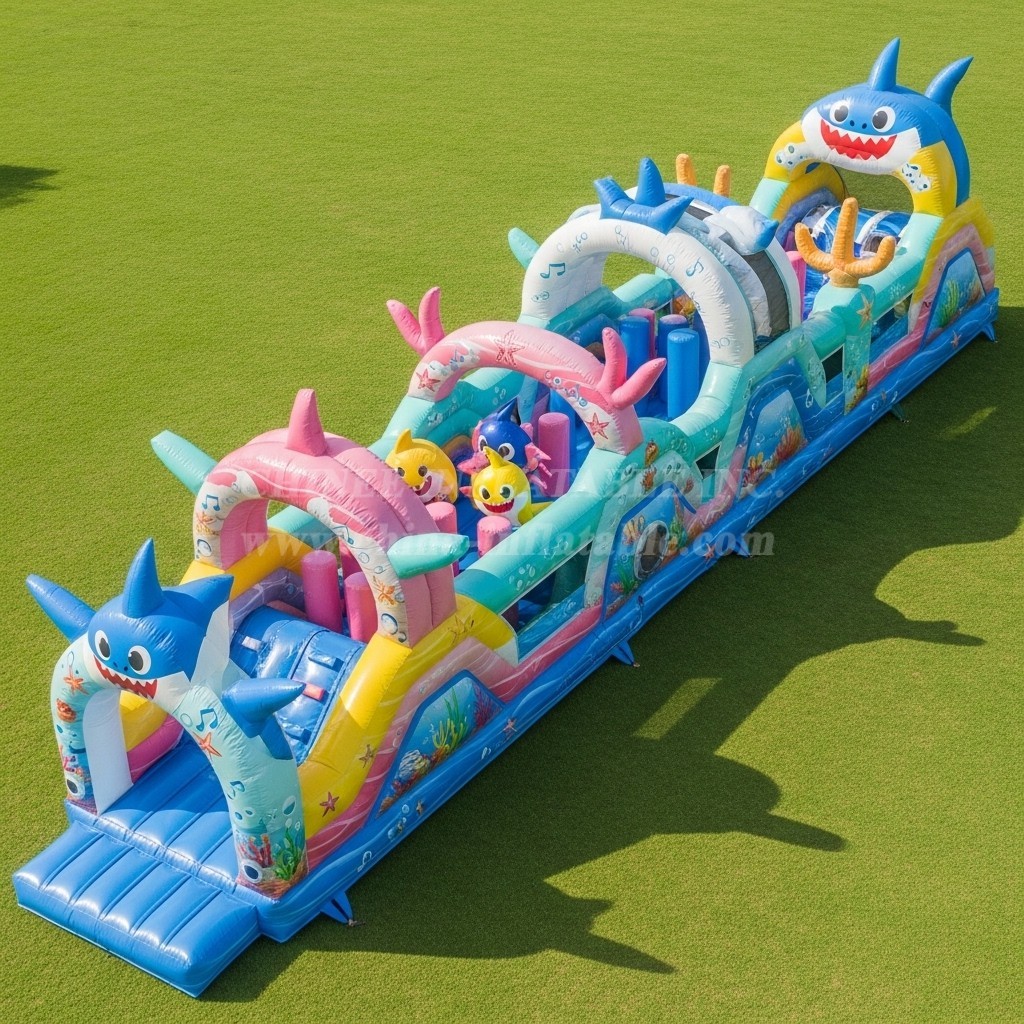 T7-4102 Baby Shark Theme Inflatable Obstacle Course