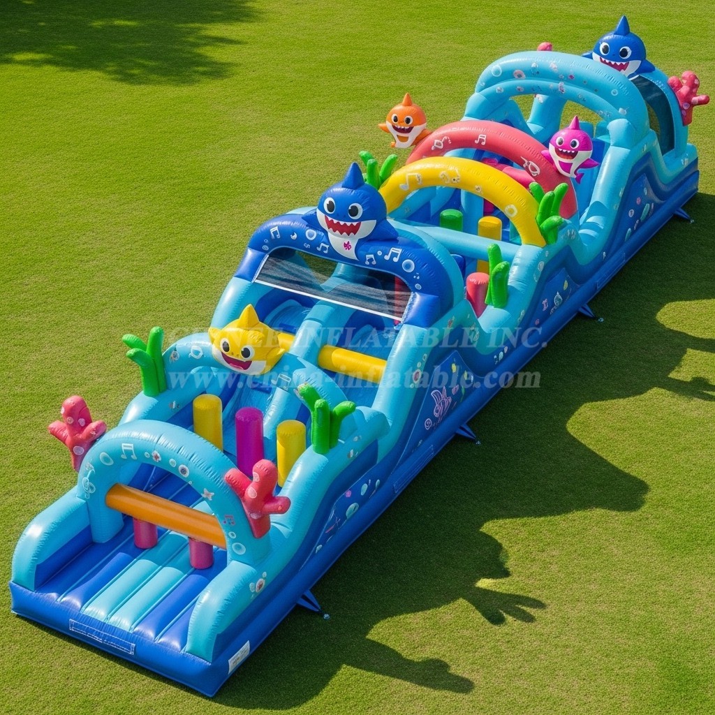 T7-4103 Baby Shark Theme Inflatable Obstacle Course