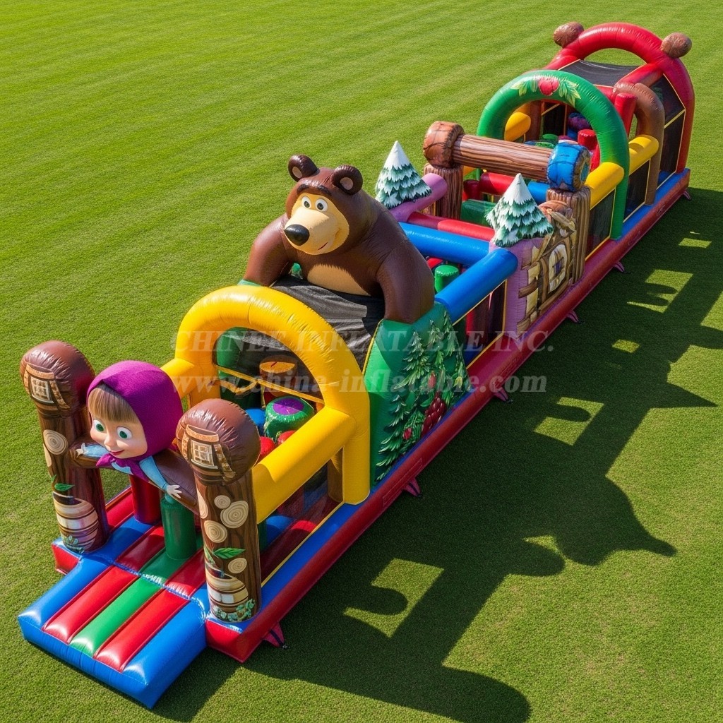 T7-4235 Masha and the Bear Theme Inflatable Obstacle Course