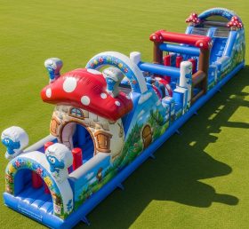 T7-4418 The Smurfs Theme Inflatable Obstacle Course