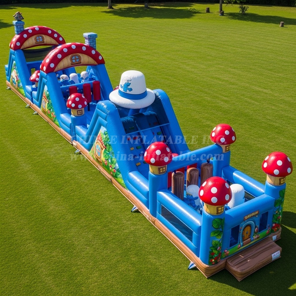 T7-4421 The Smurfs Theme Inflatable Obstacle Course