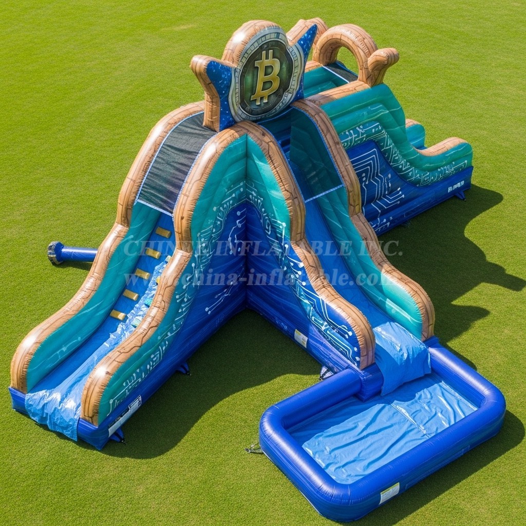 T8-5525 Cryptocurrency Theme Inflatable Water Slide