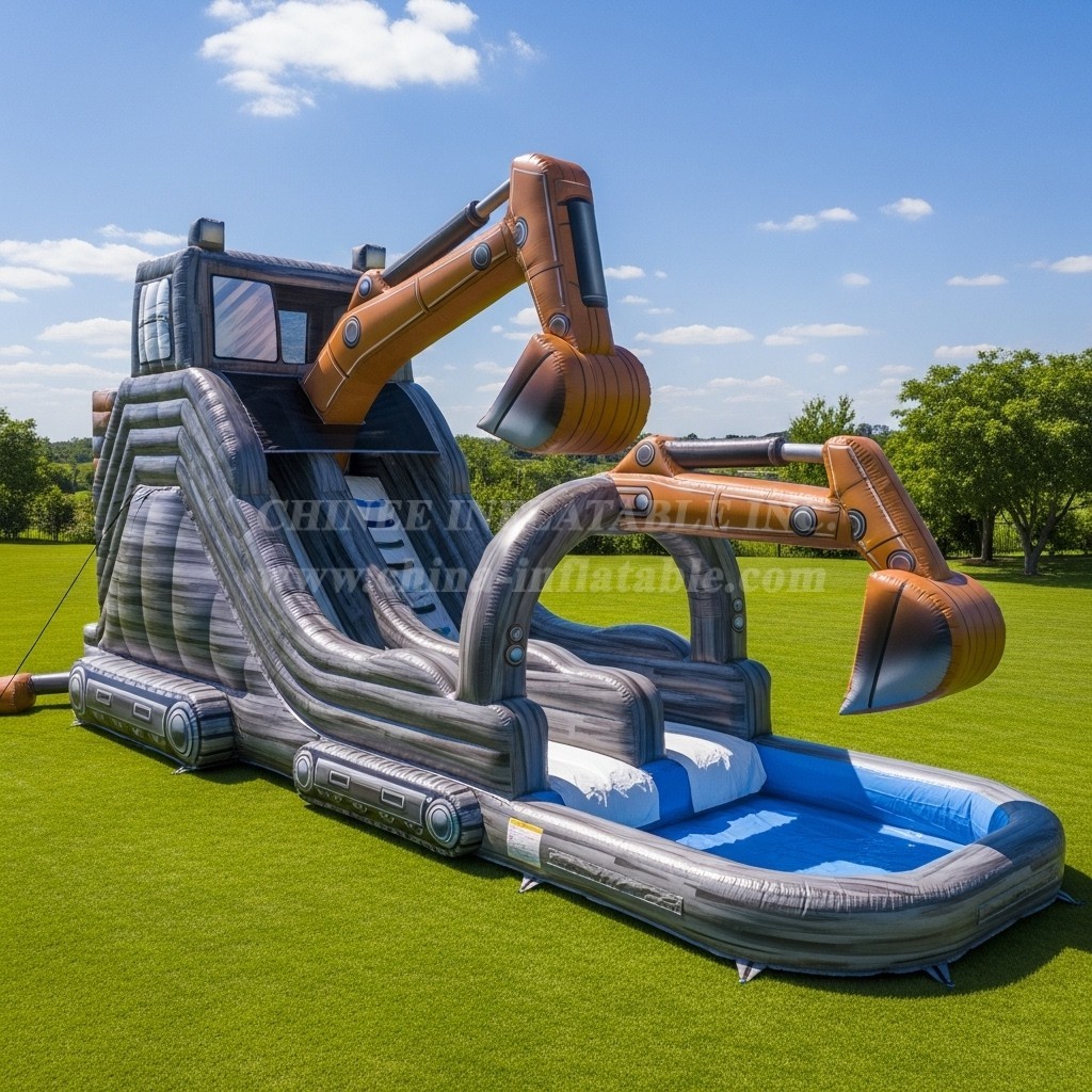 T8-5576 Excavator Theme Inflatable Water Slide