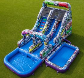 T8-5613 Graffiti Theme Inflatable Water Slide