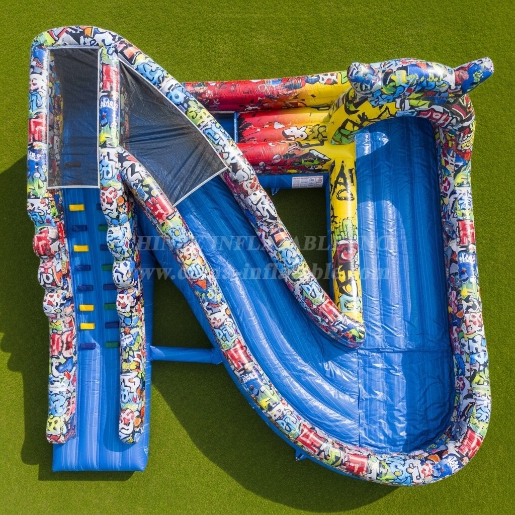 T8-5614 Graffiti Theme Inflatable Water Slide