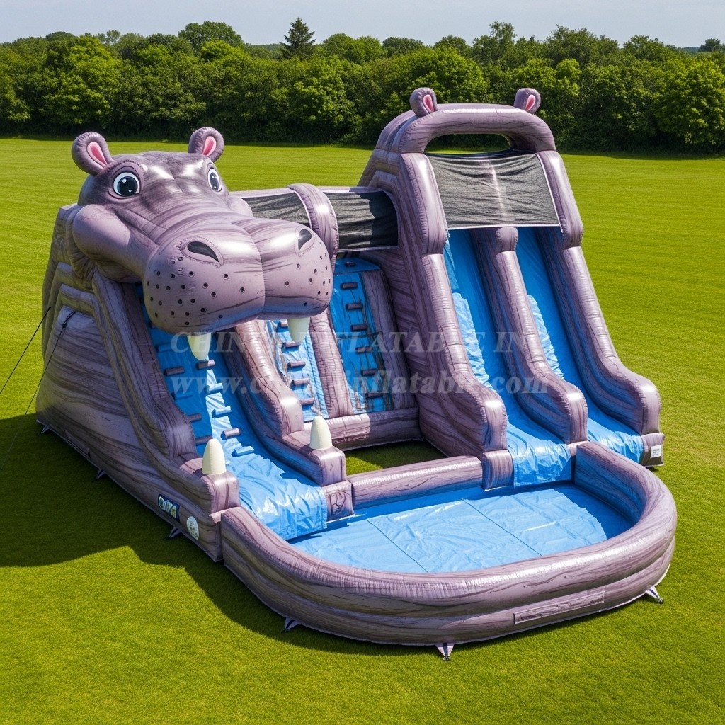 T8-5624 Hippo Theme Inflatable Water Slide