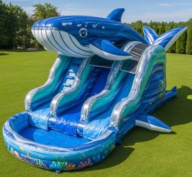 T8-5873 Whale Theme Inflatable Water Slide