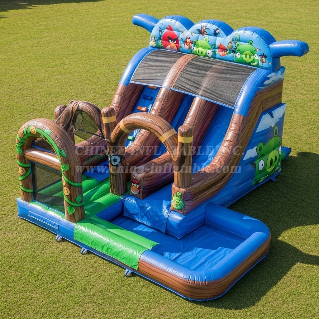 T8-7109 Angry Birds Theme Inflatable Water Slide