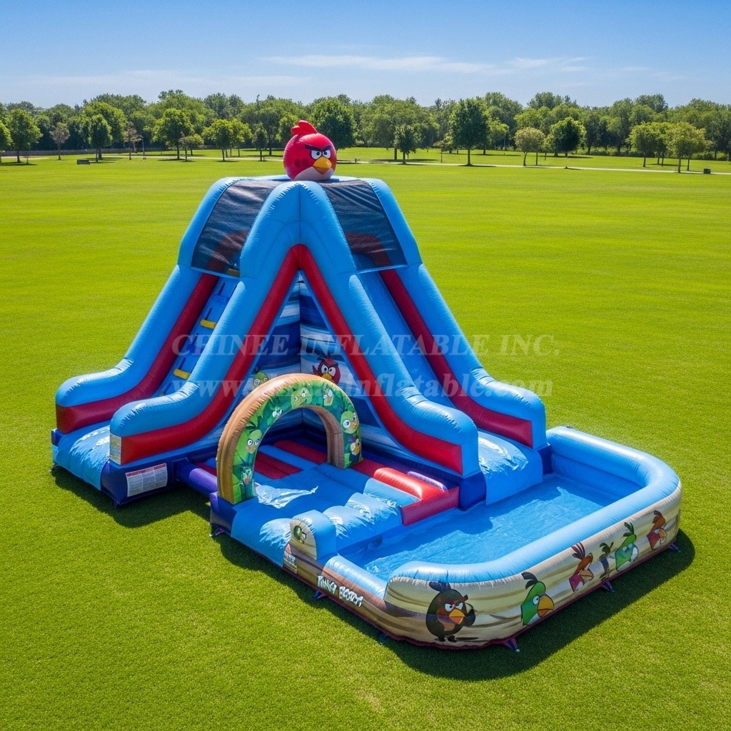T8-7111 Angry Birds Theme Inflatable Water Slide