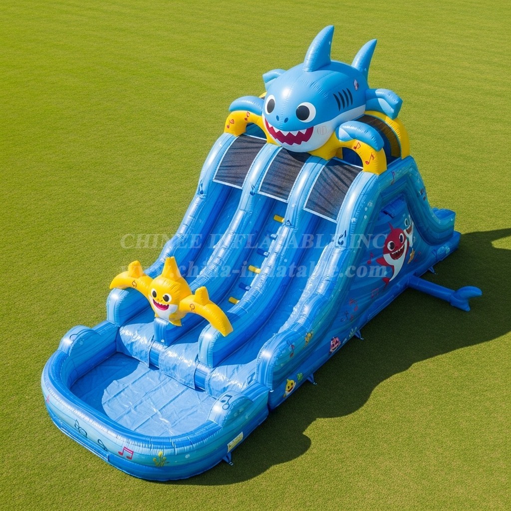 T8-7124 Baby Shark Theme Inflatable Water Slide