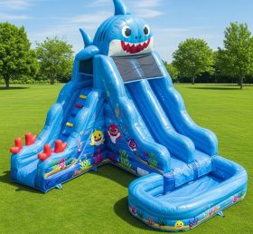 T8-7129 Baby Shark Theme Inflatable Water Slide