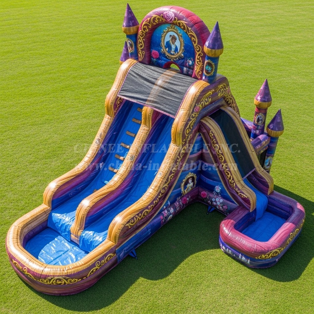 T8-7152 Beauty and the Beast Theme Inflatable Water Slide