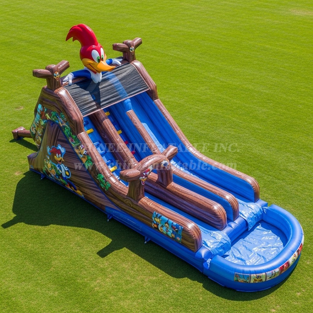 T8-7608 Woody Woodpecker Theme Inflatable Water Slide