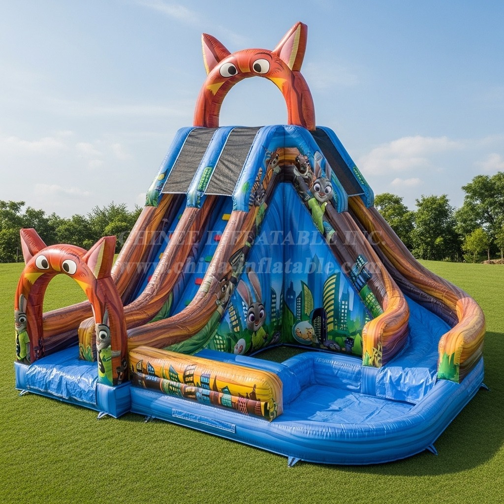 T8-7617 Zootopia Theme Inflatable Water Slide