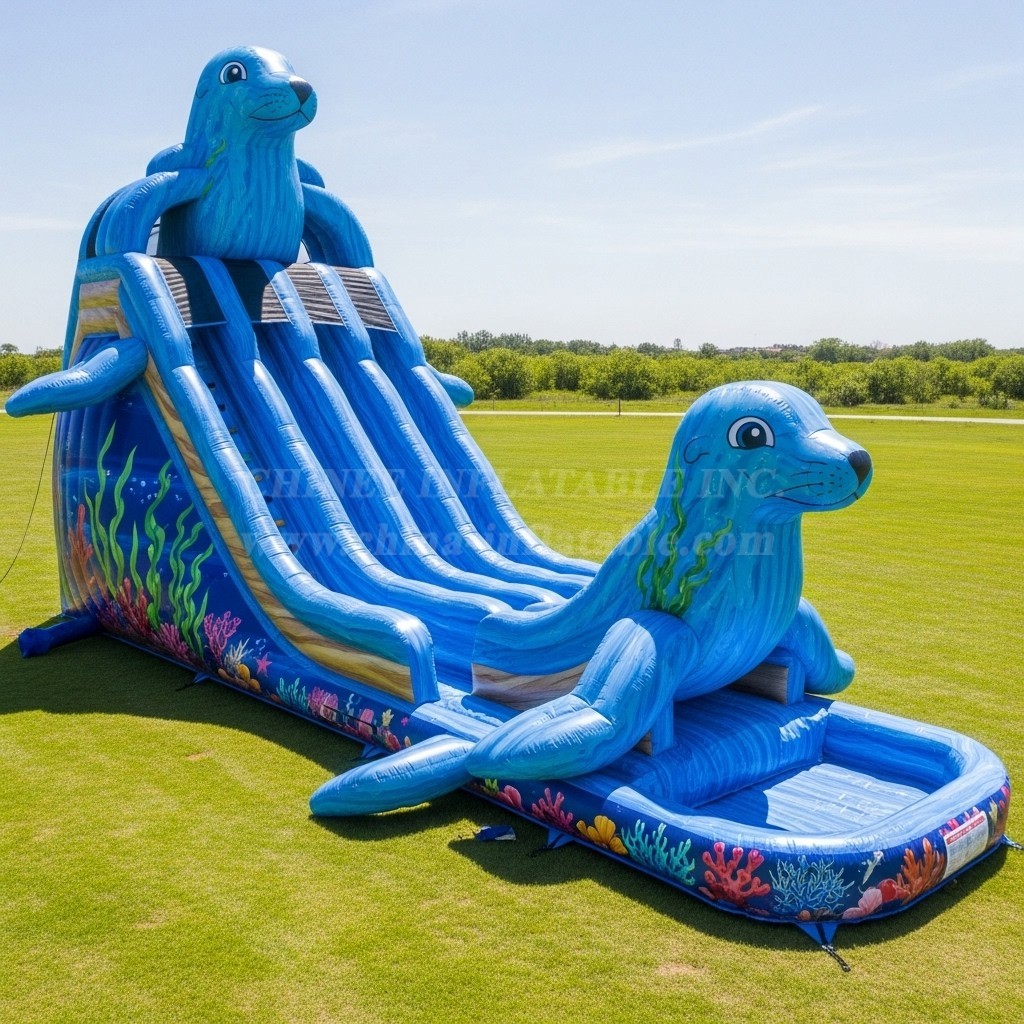 T8-9267 Seal Themed Inflatable Water Slide