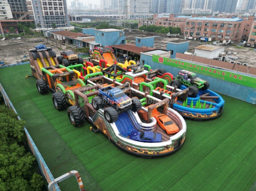 CR2-88 Monster Trucks Theme Challenging Run Giant Inflatable Obstacle Courses
