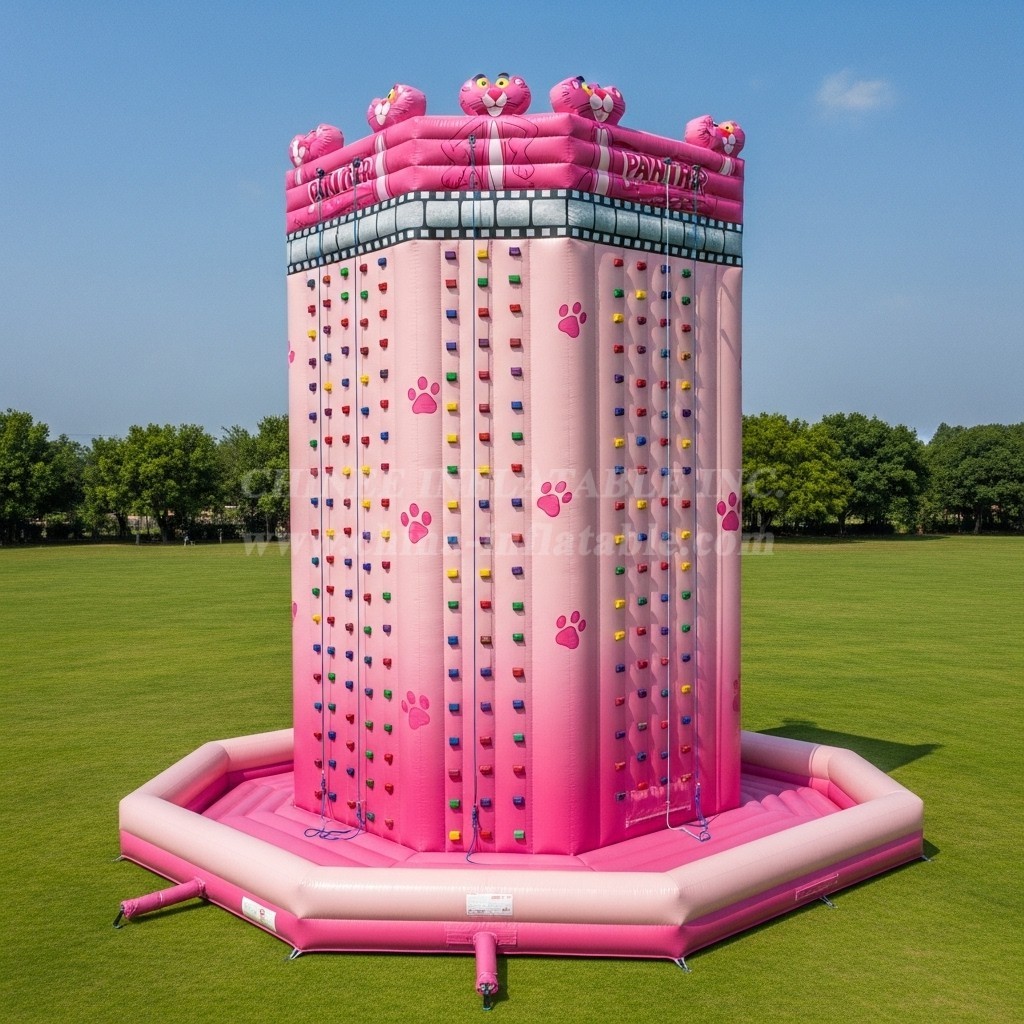T11-4324 Pink Panther Theme Inflatable Climbing Wall