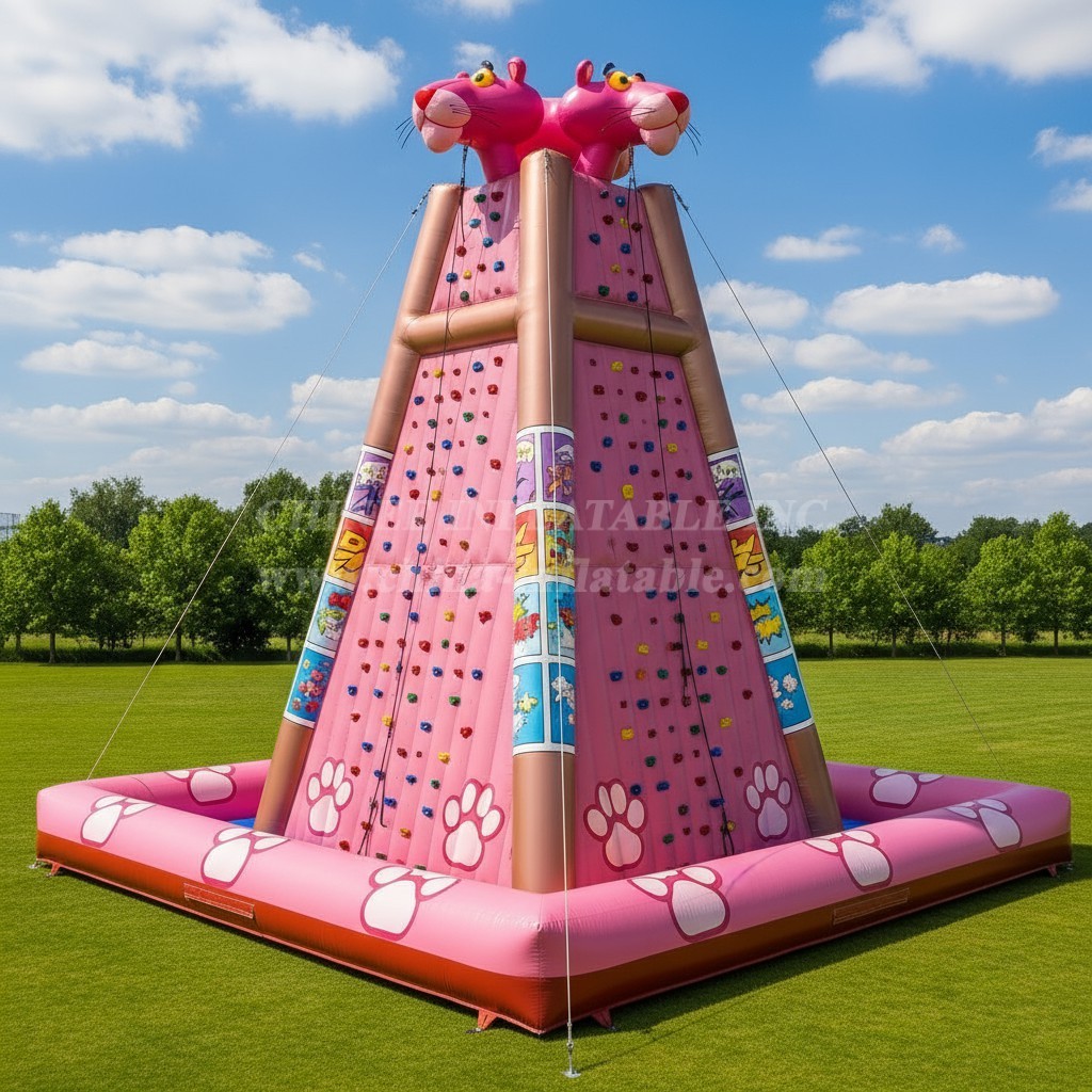 T11-4326 Pink Panther Theme Inflatable Climbing Wall