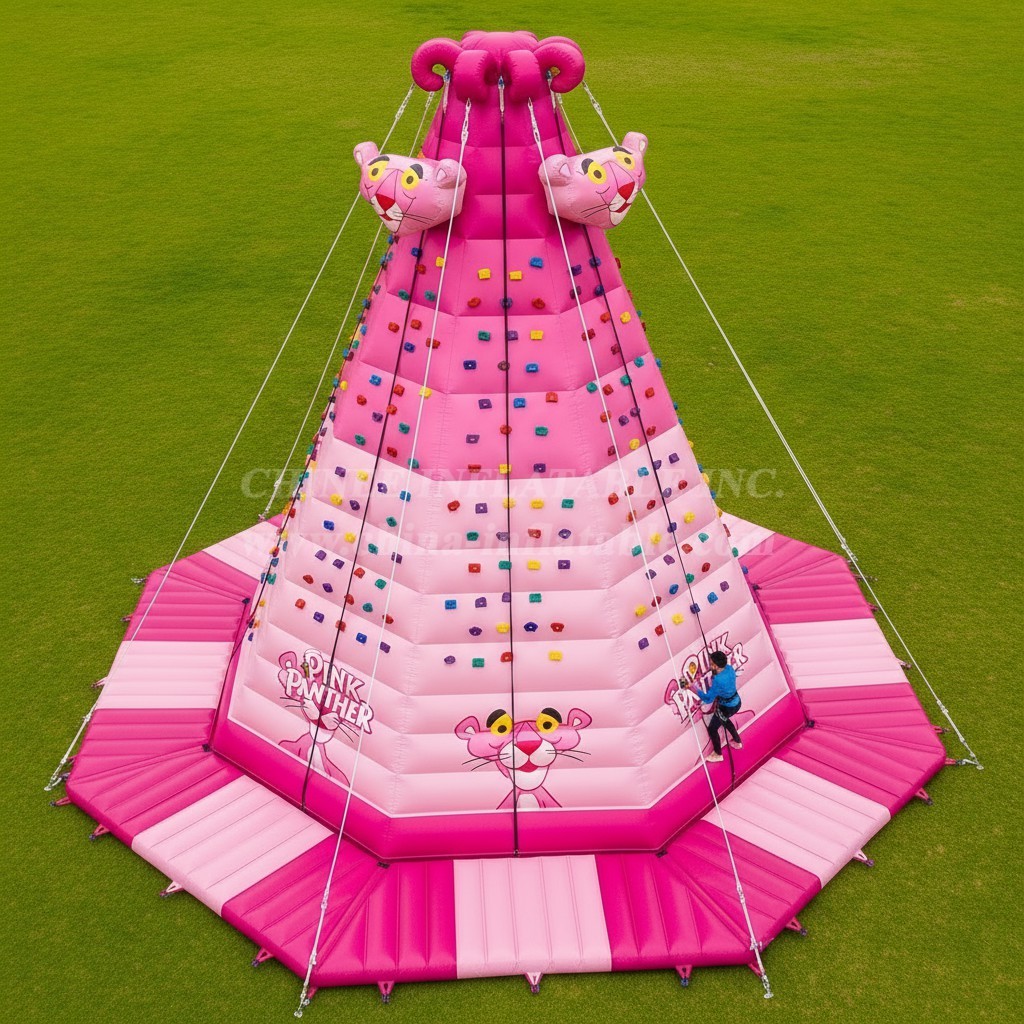 T11-4327 Pink Panther Theme Inflatable Climbing Wall