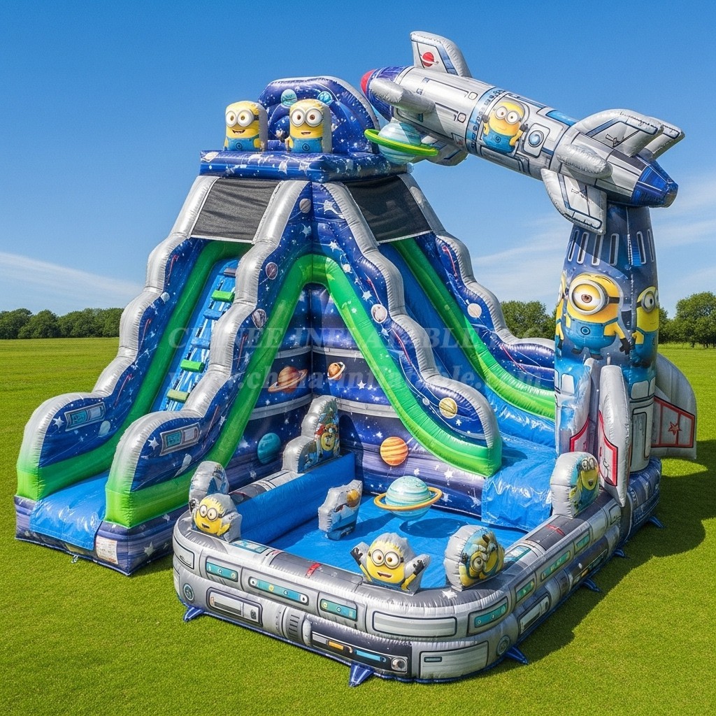 T8-9307 Minions Theme Inflatable Water Slide