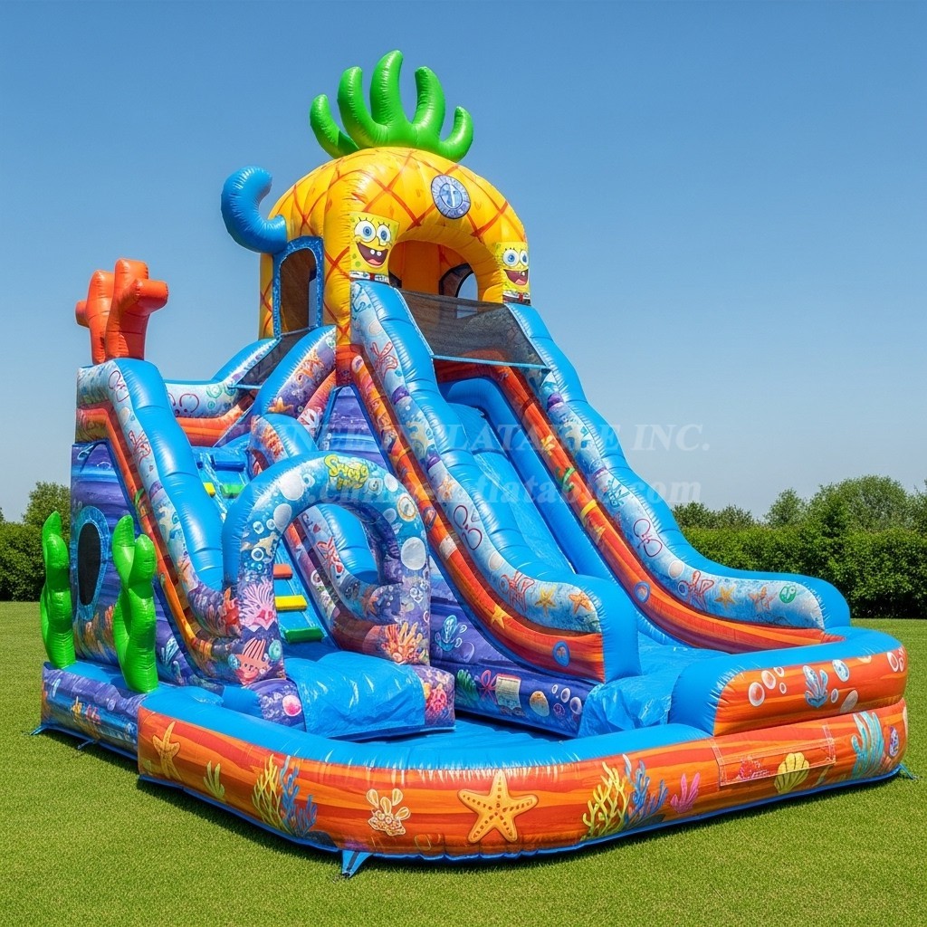 T8-9357 Spongebob Theme Inflatable Water Slide