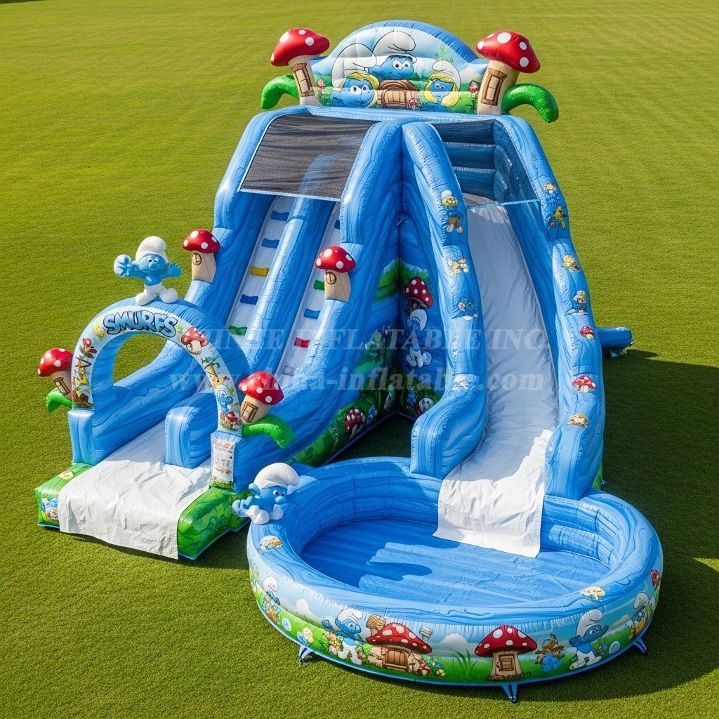 T8-9374 The Smurfs Theme Inflatable Water Slide