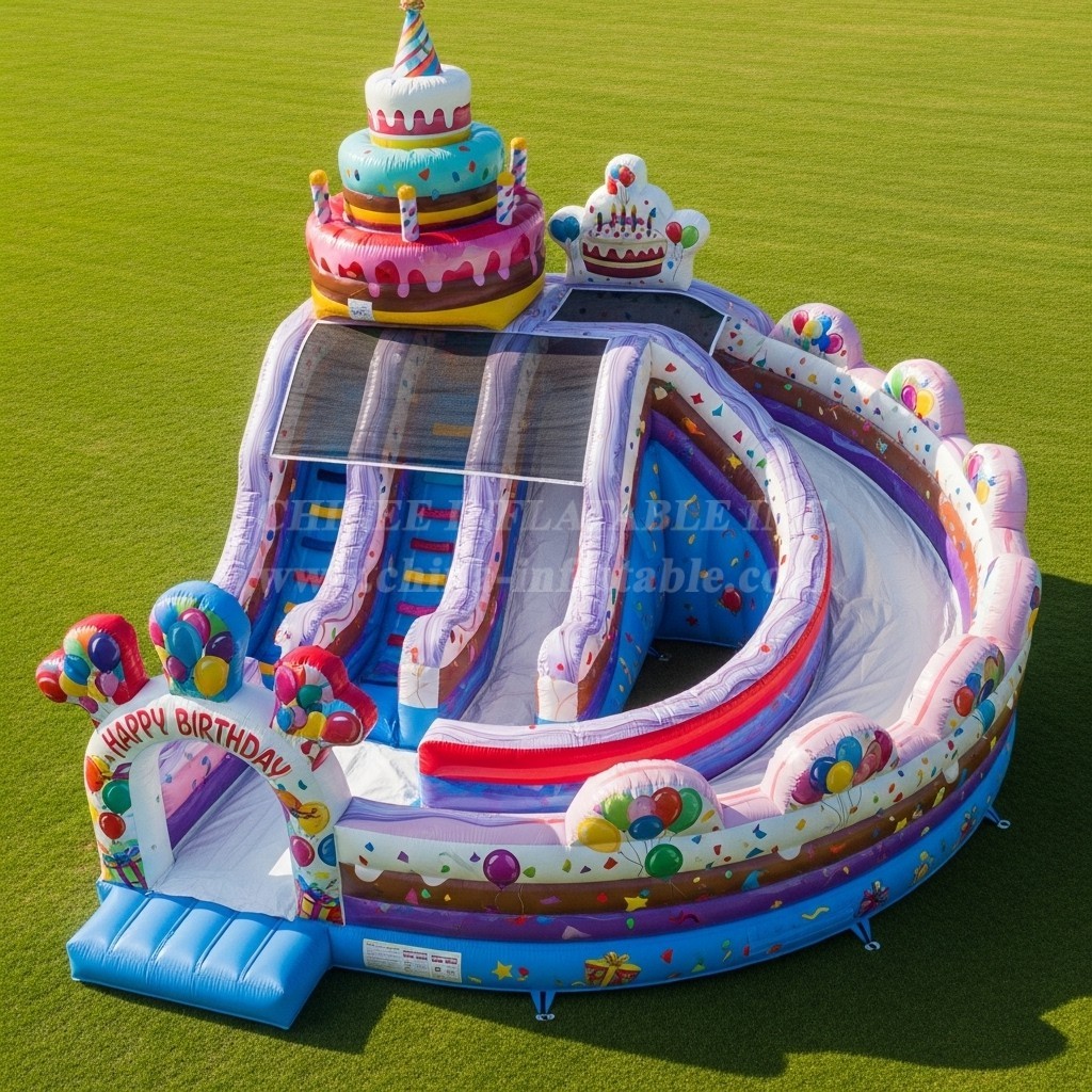 T8-9390 Birthdays Theme Inflatable Dry Slide