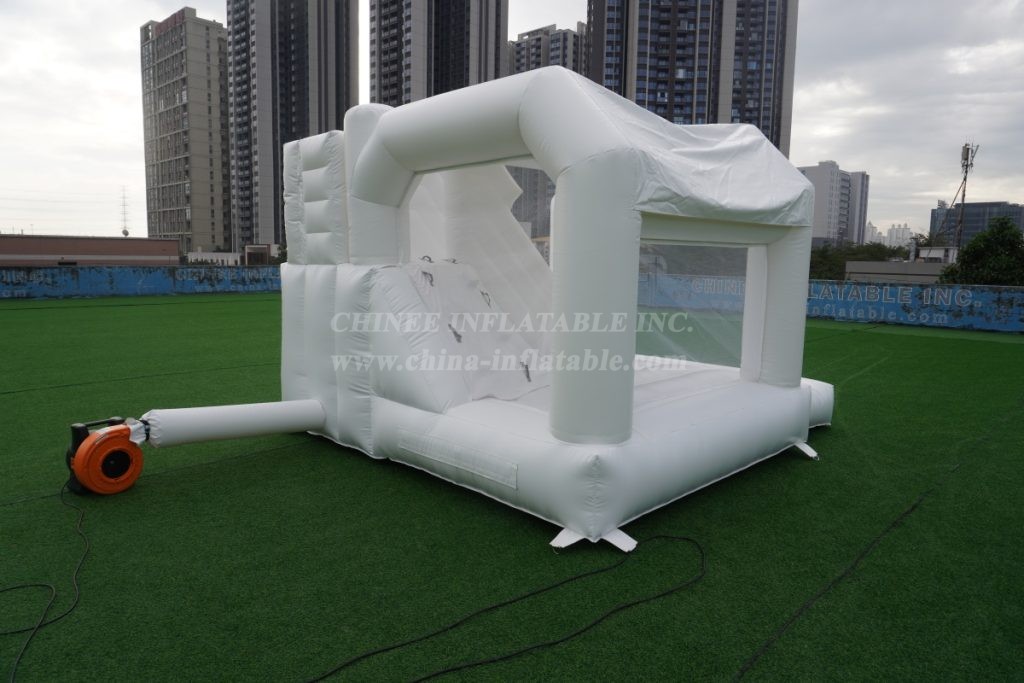 T2-3249G Pure White Bouncy Castle with Slide