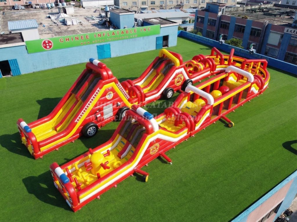 CR2-555 Firetruck Theme Giant Inflatable Obstacle Courses Challenging Run